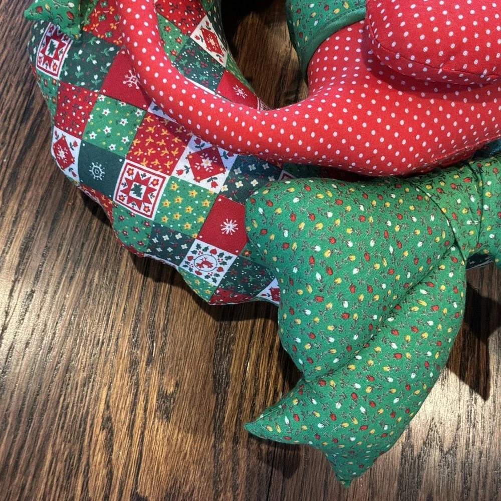 Vintage Handmade CHRISTMAS MOUSE Wreath KITSCHY‎ Fabric Stuffed Plush - EUC
